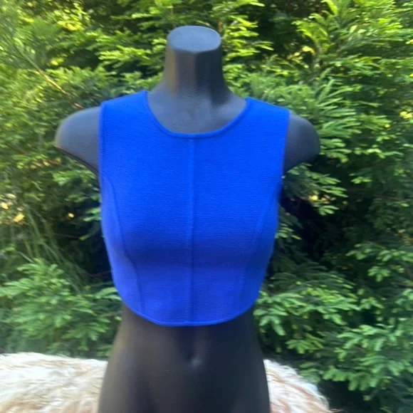 House Of Harlow 1960 NWOT “Corset” Stretchy Blue Knit Tank Crop Top summer sz XS - Picture 2 of 8